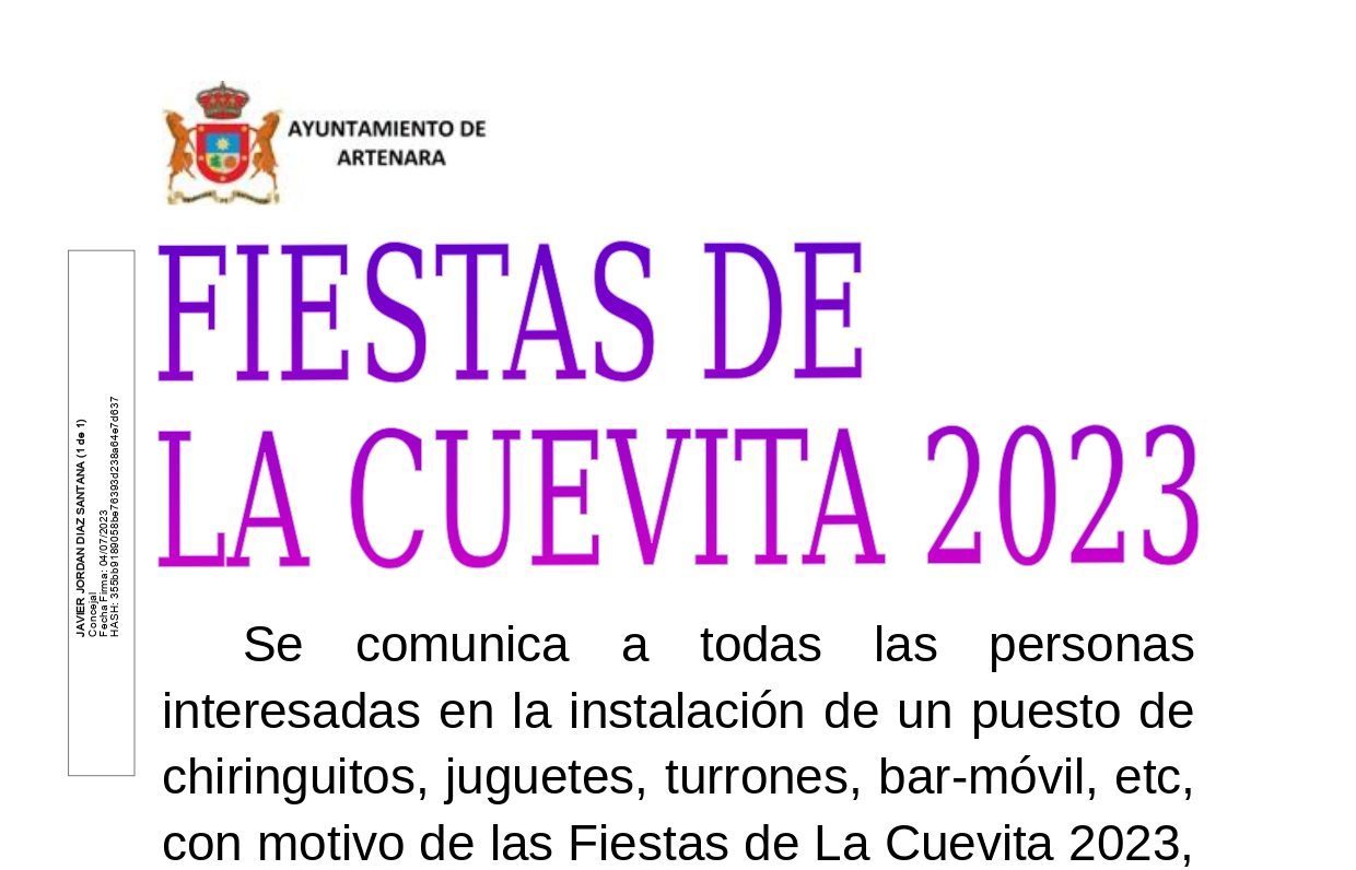 Abierto el plazo de Solicitud de Puestos varios para la Fiesta de La Cuevita 2023.