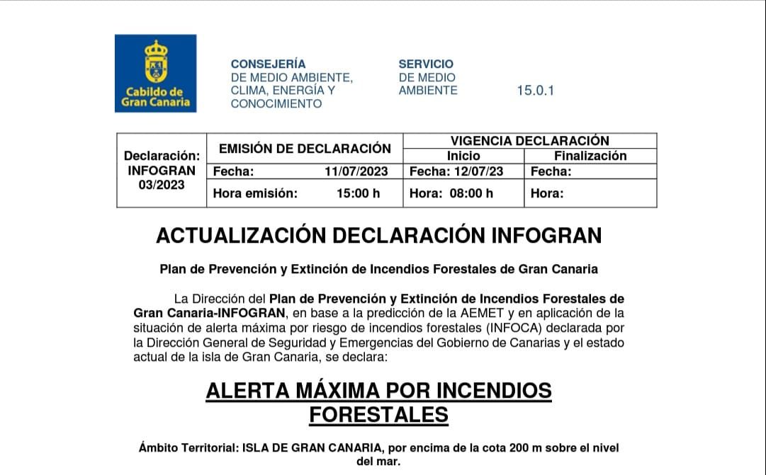 Alerta Máxima por Incendios Forestales.