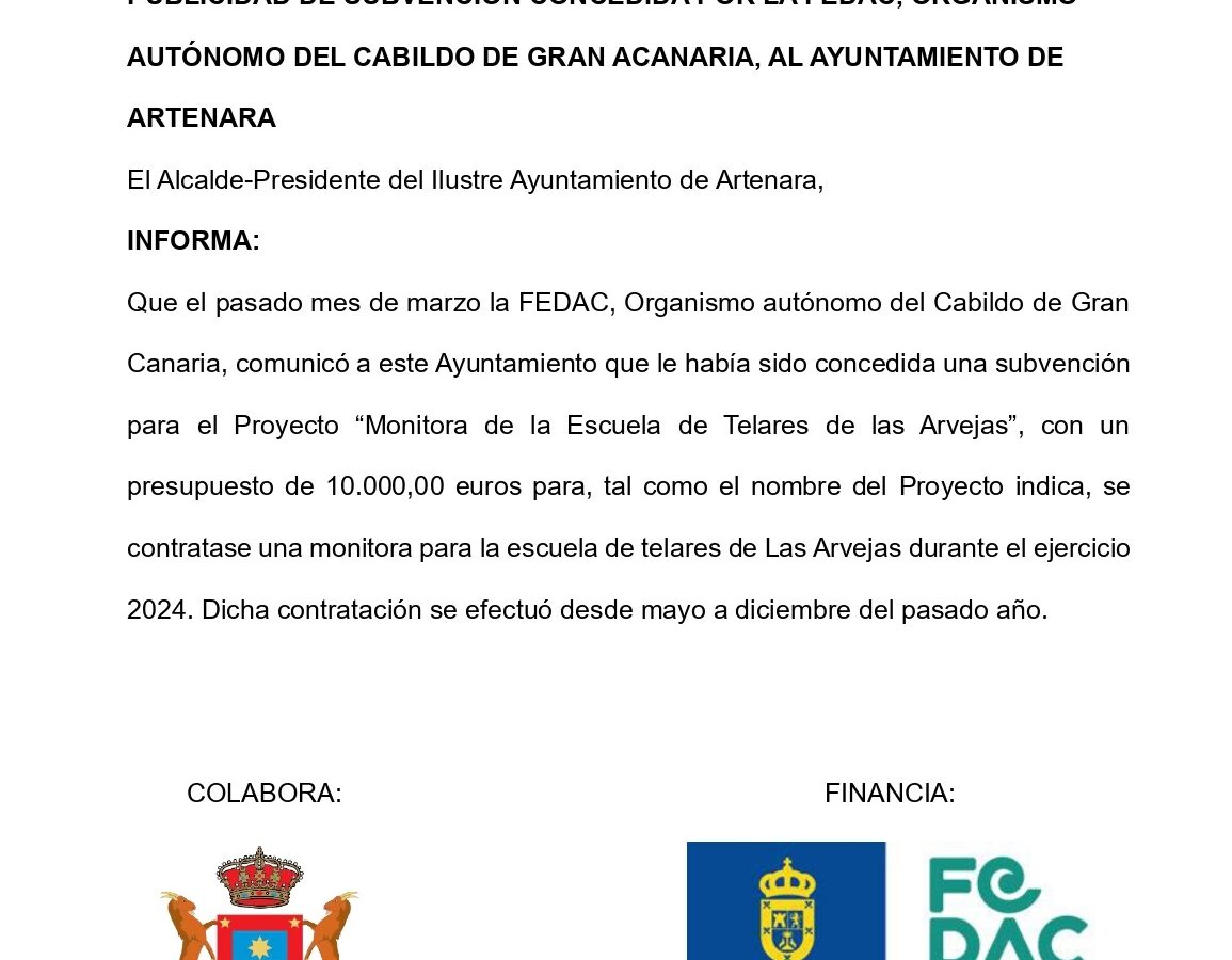 Publicidad Subvención concedida por la FEDAC